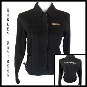 Harley Davidson Black Denim Fitted Jacket Size S